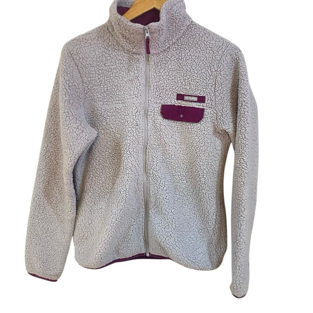 Columbia medium full zip purple fleece front pocket jacket